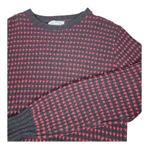 Vintage Birdseye Sweater Wool Red Black Fisherman USA Made Medium Lake Harmony